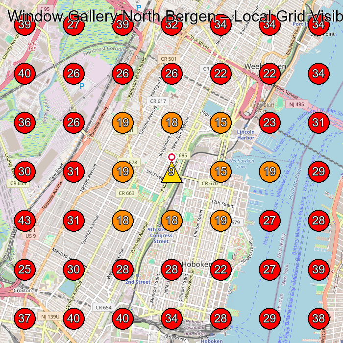 Window Gallery North Bergen GeoGrid visibility map for Roofing Contractor in Union City